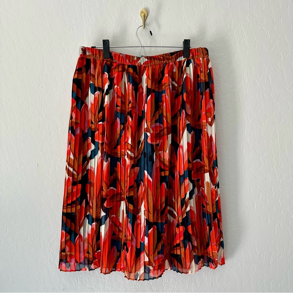 Who What Wear Red Midi Pleated A-Line Skirt